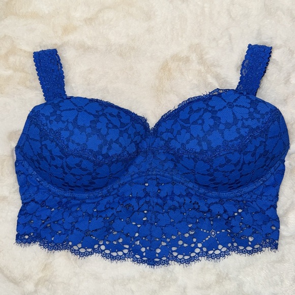 Victoria’s Secret Pink Longline Lace Bralette Underwire Bra Blue Women’s Small S - Picture 5 of 12